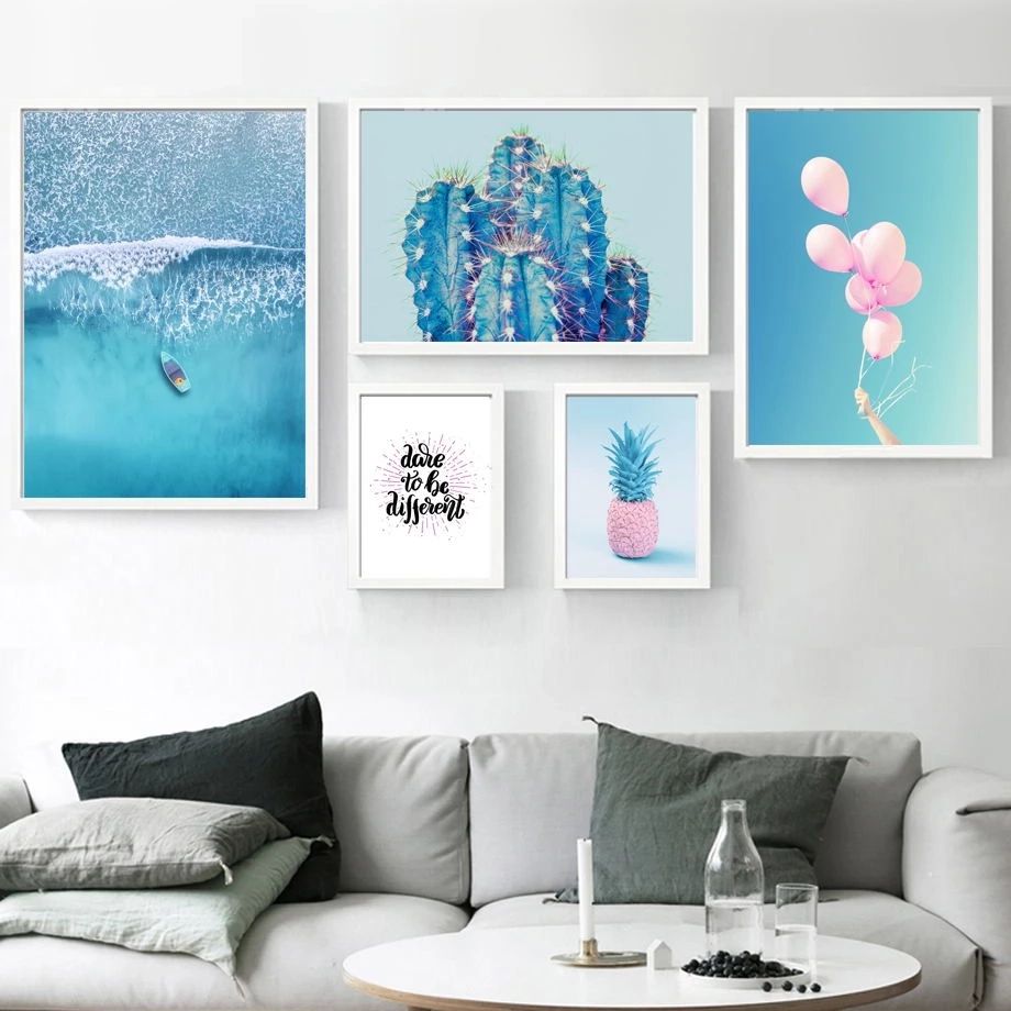 Light Blue Sea Sky Balloon Cactus Wall Art Canvas Painting Nordic Posters  And Prints Decoration Picture For Living Room Decor|painting & Calligraphy|  – Aliexpress Within Soft Blue Wall Art (View 15 of 15)