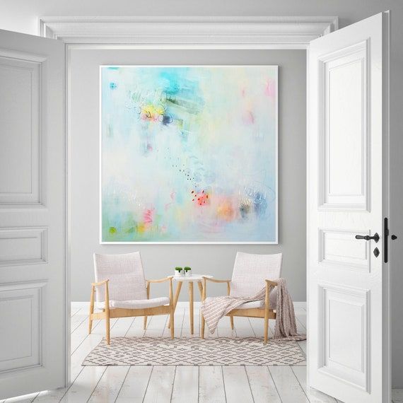 Light Blue Soft Pastel Wall Art Print Abstract Painting – Etsy For Soft Blue Wall Art (View 7 of 15)
