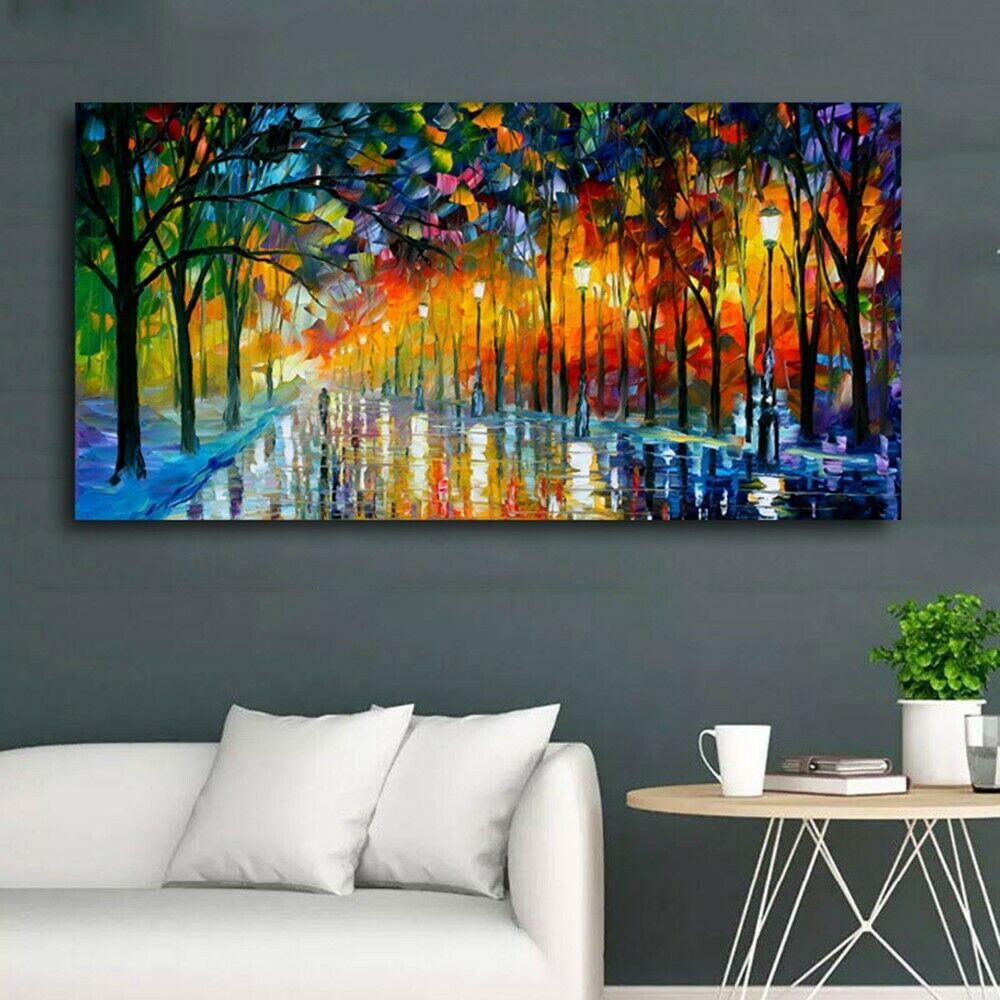 Lighting Large Canvas Abstract Painting/picture Modern Wall Art Tree Night  View | Ebay Within Night Wall Art (View 9 of 15)