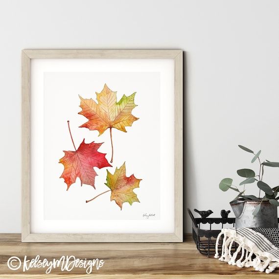 Maple Leaf Wall Art Fall Art Print Autumn Leaves Watercolor – Etsy Italia Pertaining To Watercolor Wall Art (View 11 of 15)