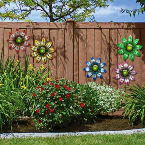 Metal Flower Wall Art Outdoor Fence Hanging Ornament For Garden Home  Decoration | Ebay Intended For Flower Garden Wall Art (View 10 of 15)