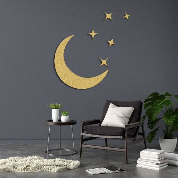 Metal Moon Wall Art Moon And Stars Wall Decor Accrochage – Etsy France With Regard To Stars Wall Art (View 1 of 15)