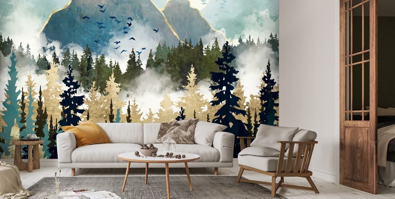 Misty Pines Wallpaper Mural | Wallsauce Us Intended For Misty Pines Wall Art (View 7 of 15)
