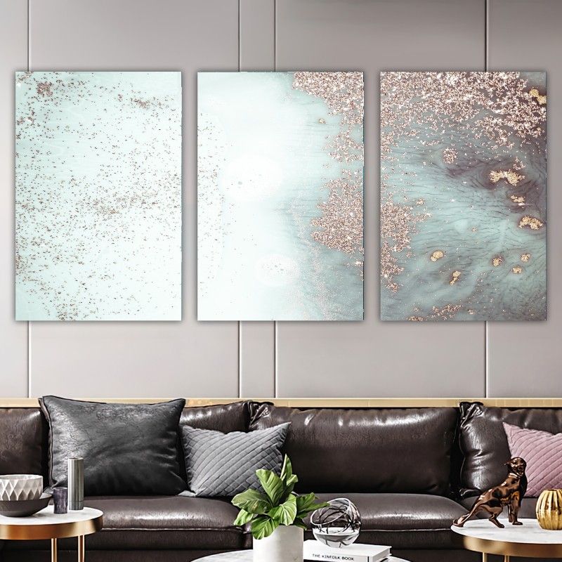 Modern Canvas Wall Art, Pink Gold Abstract Painting, Water Flow Shape  Modern Home Decor, Ready To Hang 3 Piece For Abstract Flow Wall Art (View 10 of 15)