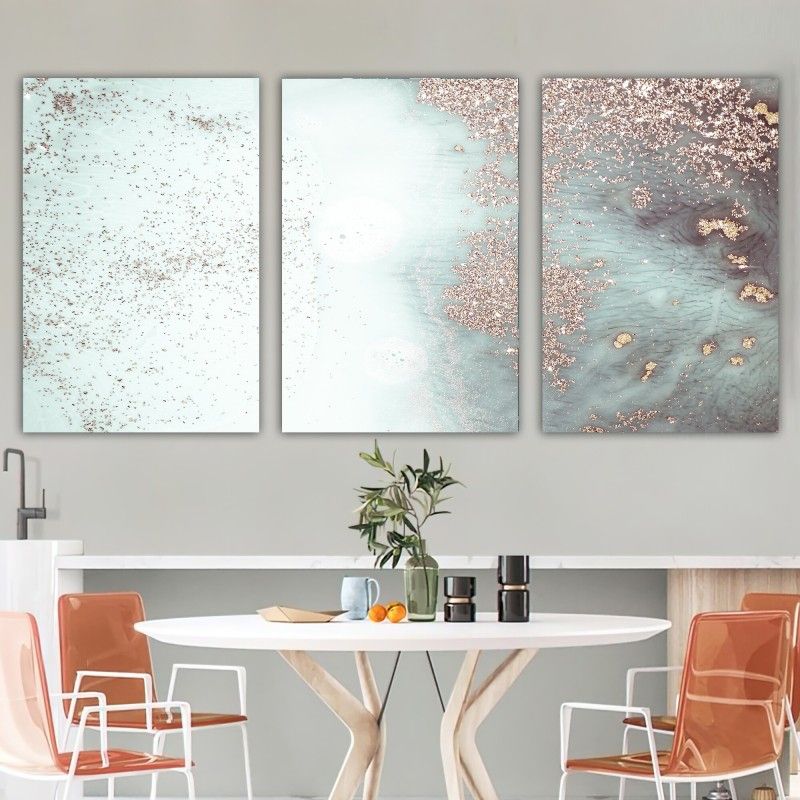 Modern Canvas Wall Art, Pink Gold Abstract Painting, Water Flow Shape  Modern Home Decor, Ready To Hang 3 Piece With Regard To Abstract Flow Wall Art (View 2 of 15)