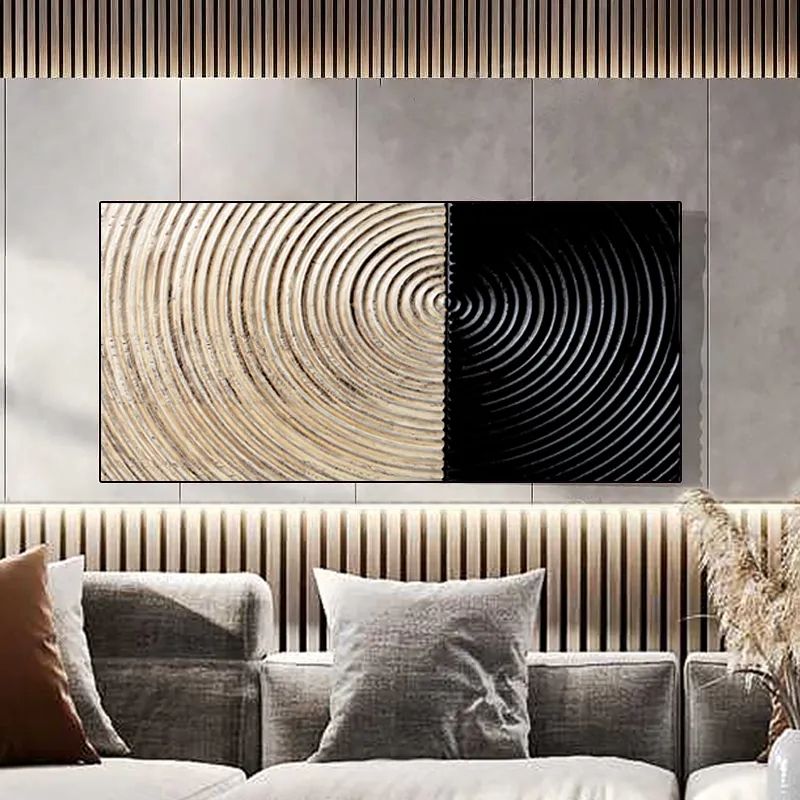 Modern Wall Decor For Living Room 3d Abstract Painting Art With Frame In  Natural & Black Homary Regarding Abstract Pattern Wall Art (View 11 of 15)