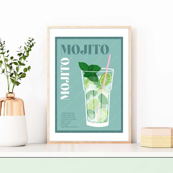 Mojito Cocktail Print Cocktail Print Cocktails Wall Art – Etsy Italia In Cocktails Wall Art (View 6 of 15)