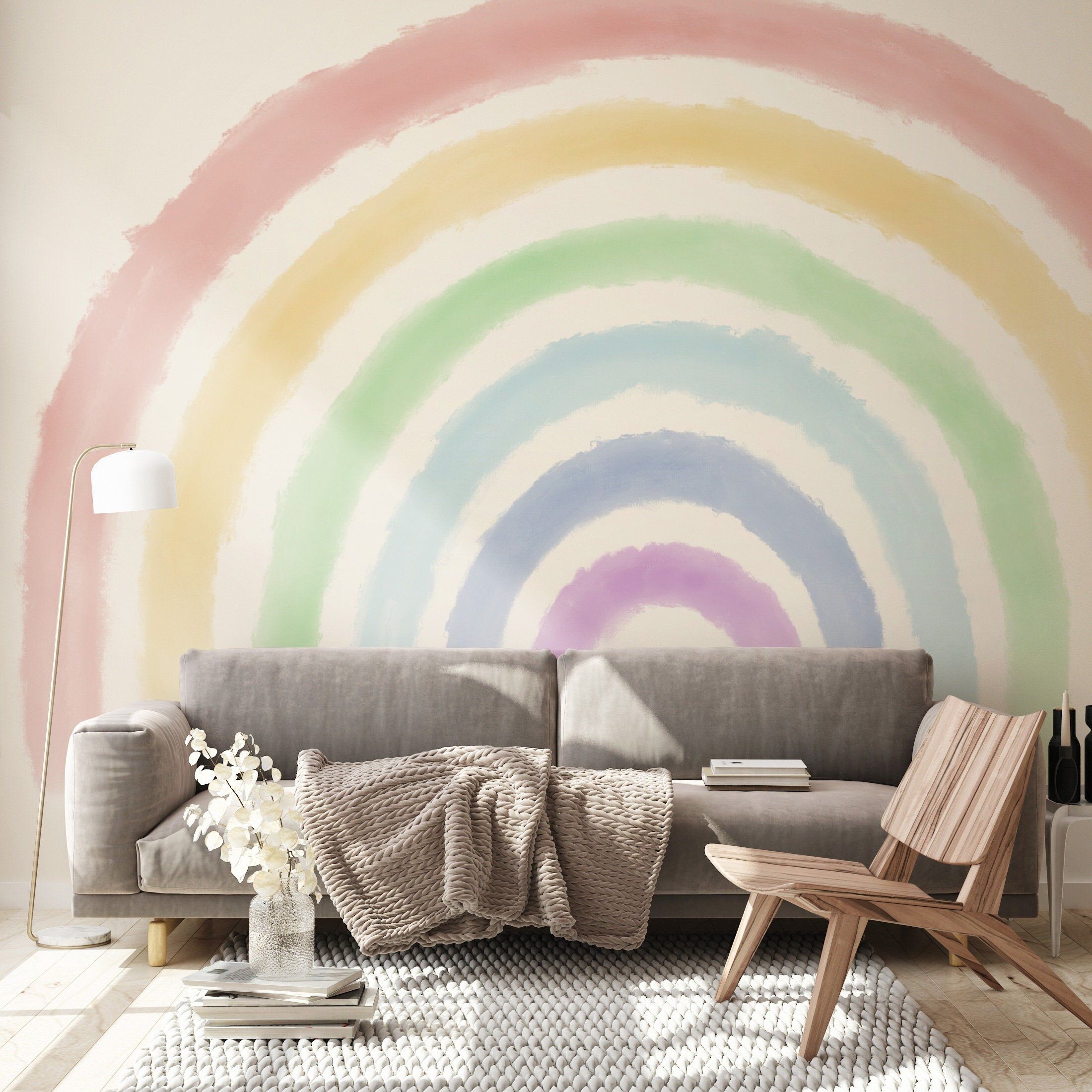 Montessori True Rainbow Removable Wallpaper //pastel Rainbow – Etsy In Rainbow Wall Art (View 1 of 15)