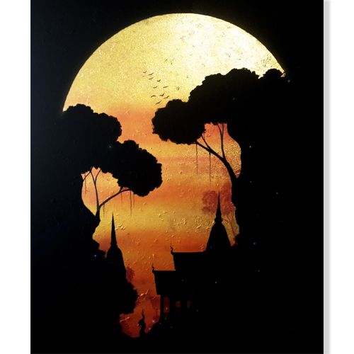 Moon Canvas Art – Golden Full Moon Painting For Sale | Royal Thai Art With The Moon Wall Art (View 8 of 15)