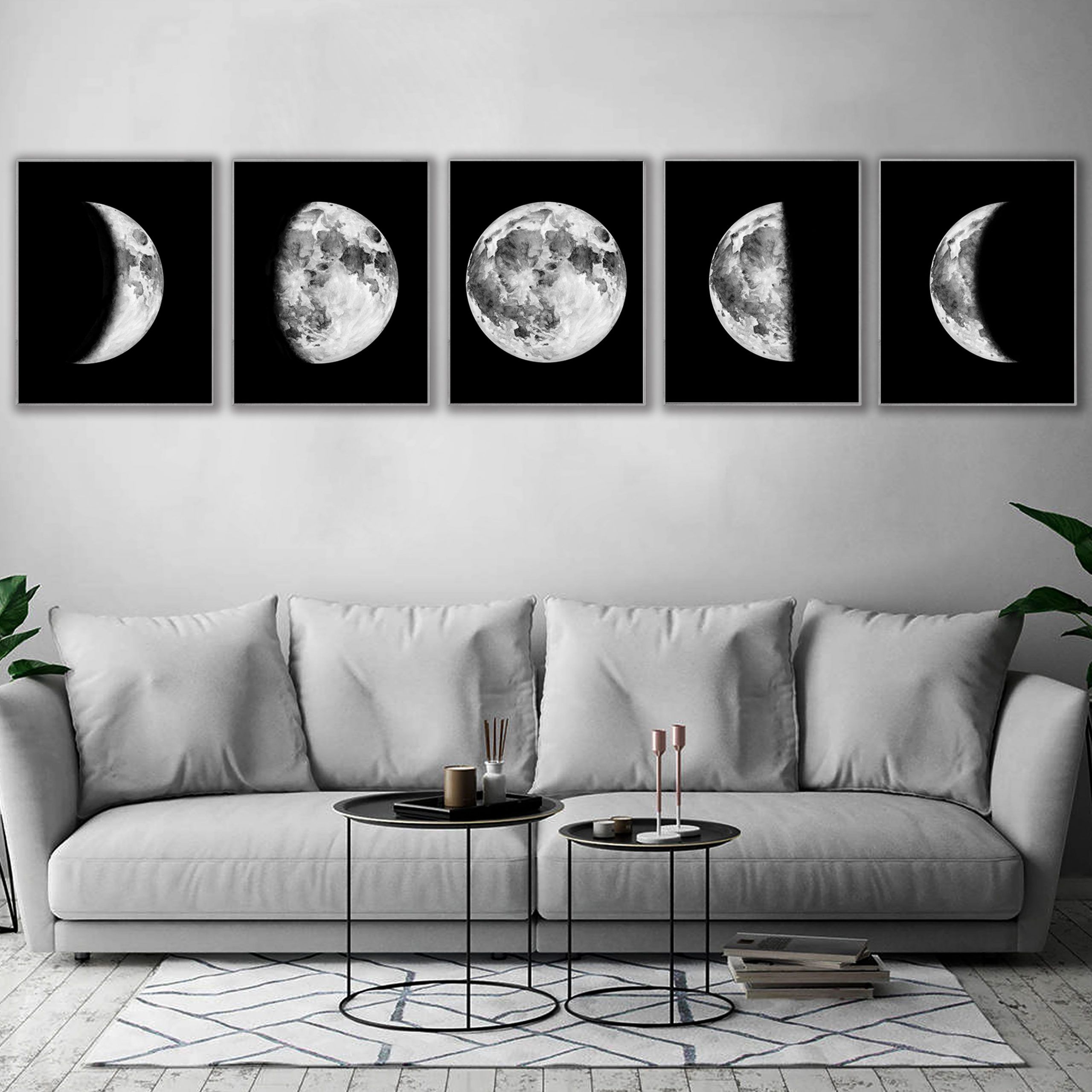 Moon Phase Wall Hanging Black And White Art Printable – Etsy | Wall Decor  Bedroom, Wall Decor Living Room, White Wall Decor Intended For The Moon Wall Art (View 3 of 15)