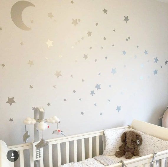 Moon Stars Wall Stickers Nursery Wall Art Décalcomanies Pour – Etsy France With Regard To Stars Wall Art (View 3 of 15)