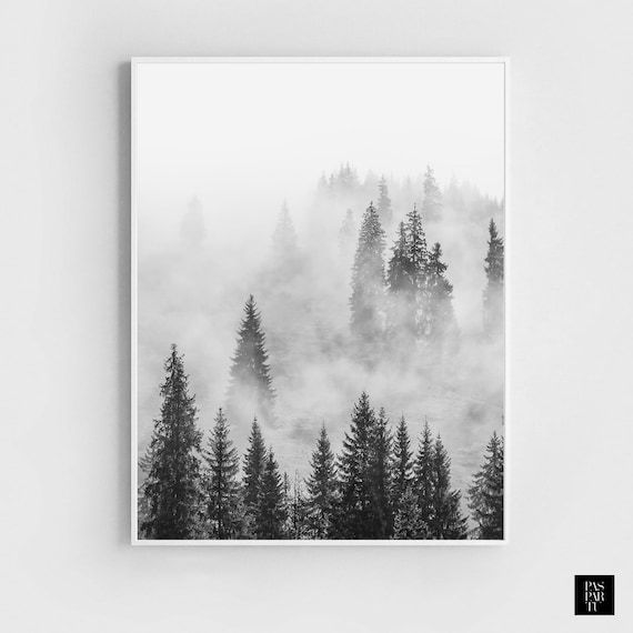 Morning Fog Mountains Wall Art Trees Nature Forest Wall Decor – Etsy France With Mountains In The Fog Wall Art (View 5 of 15)