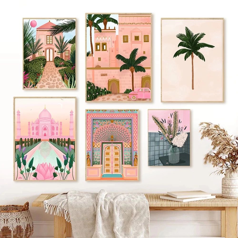 Morocco Tropical Paradise Palm Tree Landscape Wall Art Canvas Painting  Posters India Lotus Gate Prints Pictures For Home Decor| | – Aliexpress Intended For Tropical Paradise Wall Art (View 13 of 15)