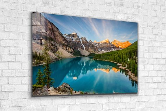 Mountain Lake Tempered Glass Printing Wall Art Natural And – Etsy France For Mountain Lake Wall Art (View 2 of 15)