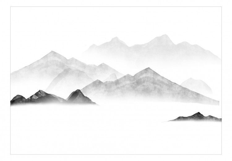 Mountains In The Fog – A Watercolor Landscape With Mountain Peaks In Gray –  Wall Murals – Bimago Shop Intended For Mountains In The Fog Wall Art (View 14 of 15)