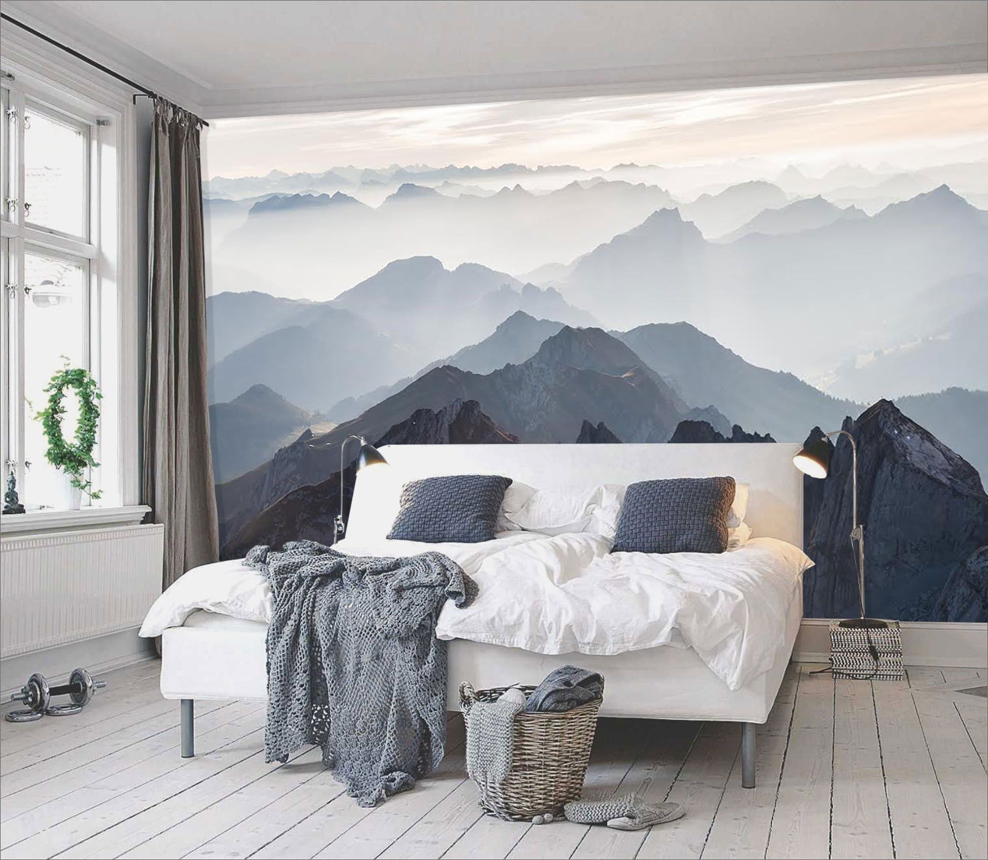 Mystical Mountains Mural Misty Mountain Shadow Hazy – Etsy In Mountains Wall Art (View 2 of 15)