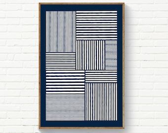 Navy Blue Lines Wall Art White Lines Navy Background – Etsy Italia With Regard To Lines Wall Art (View 7 of 15)