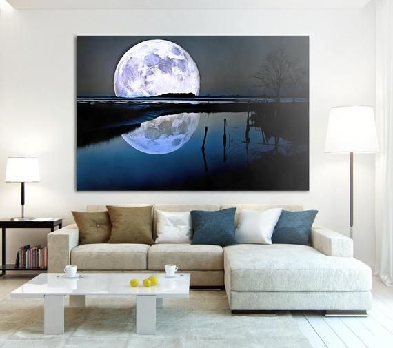 Night Moon Canvas, Moon Wall Art, Moon Poster, Moon Print, Nature Painting,  Landscape Picture, Moon Room Decor, Moon Interior Print – Printbro With Regard To The Moon Wall Art (View 2 of 15)