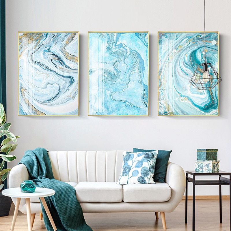 Nordic White Light Blue Canvas Painting Abstract Wall Art Picture For  Living Room|pittura E Calligrafia| – Aliexpress Throughout Soft Blue Wall Art (View 8 of 15)