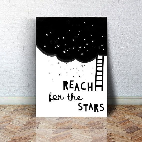 Nursery Wall Art Reach For The Stars Black And White – Etsy | Simple Canvas  Paintings, Canvas Painting Diy, Mini Canvas Art For Stars Wall Art (View 15 of 15)