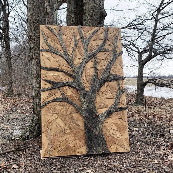 Oak Tree Geometric Wood Tree Art Large Wood Wall Art – Etsy Österreich Throughout Oak Wood Wall Art (View 13 of 15)