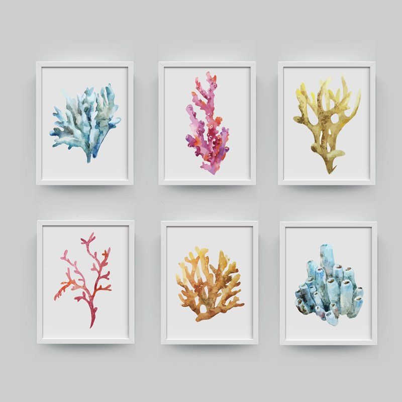 Ocean Biological Corals Watercolor Wall Art – Walling Shop Regarding Watercolor Wall Art (View 13 of 15)