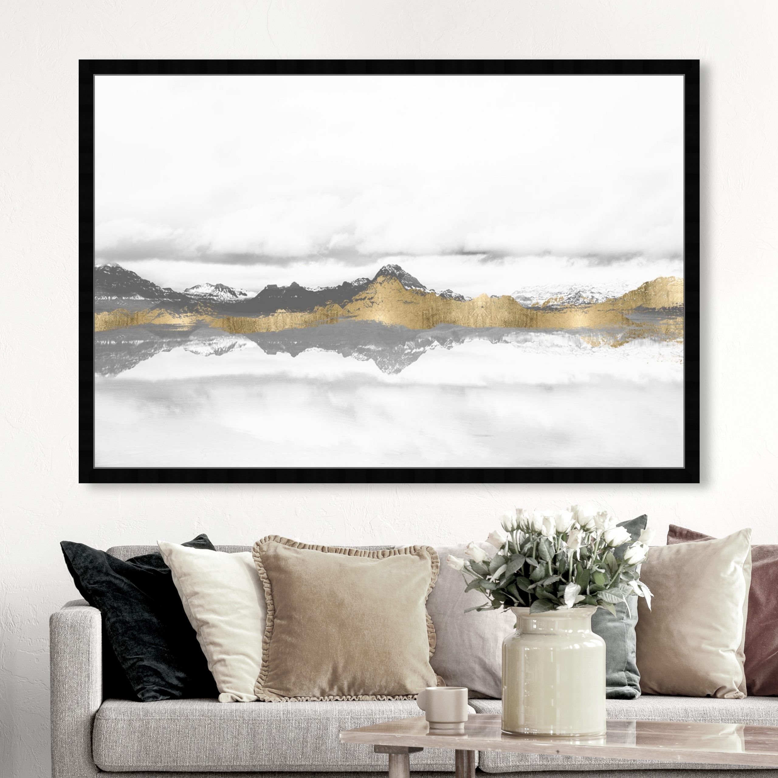 Oliver Gal 'stood Still And Wondered Gold' Abstract Framed Wall Art  Prints Mountains – Gray, Gold – Overstock – 31287529 Within Mountains Wall Art (View 11 of 15)