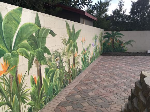 Outdoor Mural Tropical Themed With Animals Marina Del Ray Ca | Outdoor Wall  Paint, Garden Mural, Outdoor Wall Art Inside Tropical Landscape Wall Art (View 12 of 15)