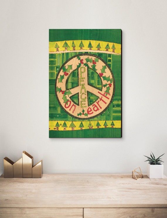 Painted Peace's Green Peace Print On Wood Wall Hanging – Etsy Within Peace Wood Wall Art (View 2 of 15)