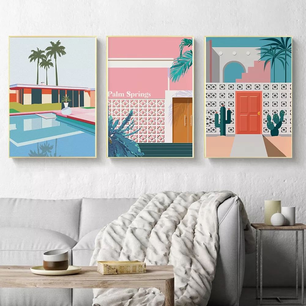 Palm Springs Retro Art Prints Exhibition Vintage Canvas Poster California Artwork  Painting Wall Picture For Living Room Wall Art – Aliexpress Casa E Giardino Throughout Palm Springs Wall Art (View 1 of 15)