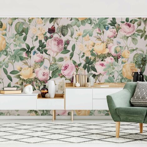 Papier Peint Intissé Premium – Vintage Floral Illustration Xxl – Mural  Format Paysage Dimension Hxl: 190cm X 288cm Regarding Floral Illustration Wall Art (View 9 of 15)