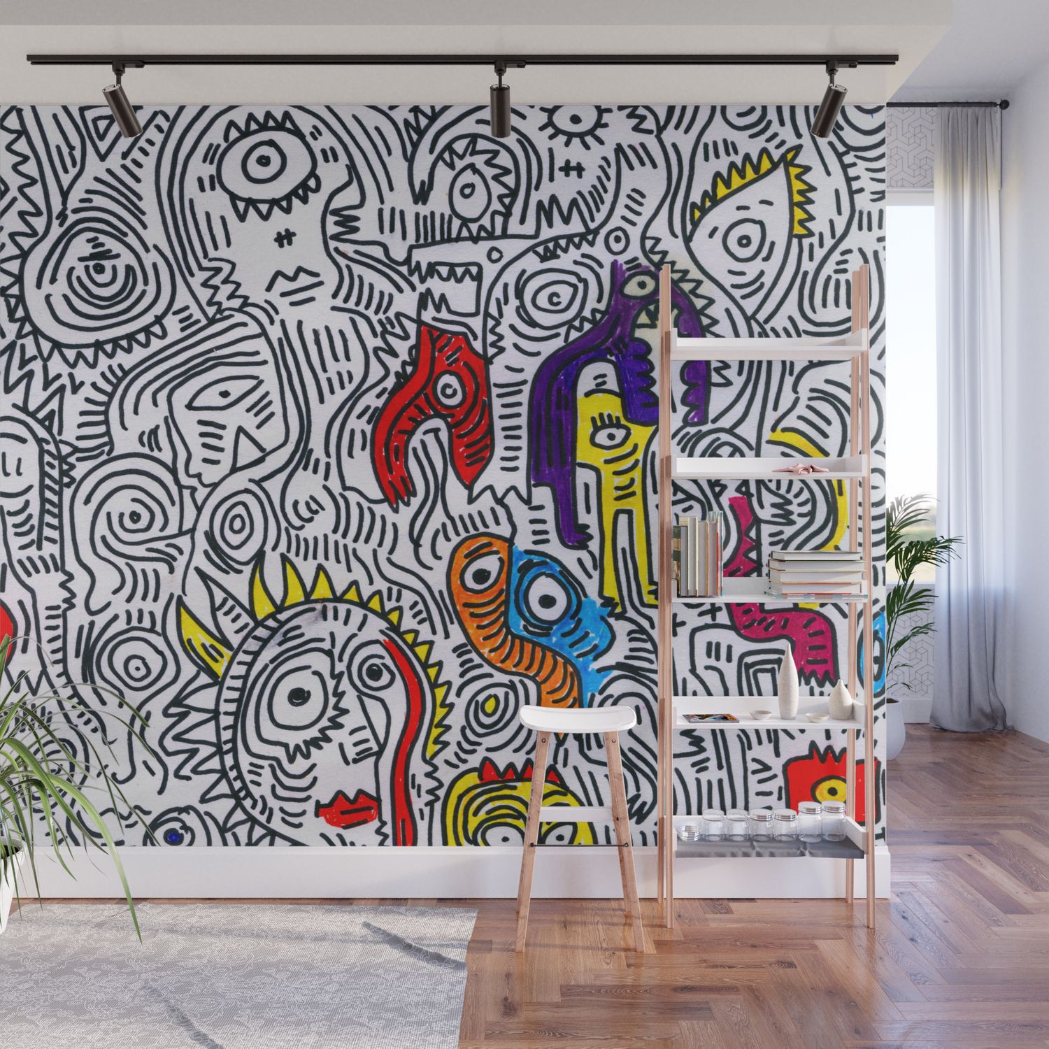 Pattern Doddle Hand Drawn Black And White Colors Street Art Wall Mural Emmanuel Signorino | Society6 Throughout Hand Drawn Wall Art (View 5 of 15)