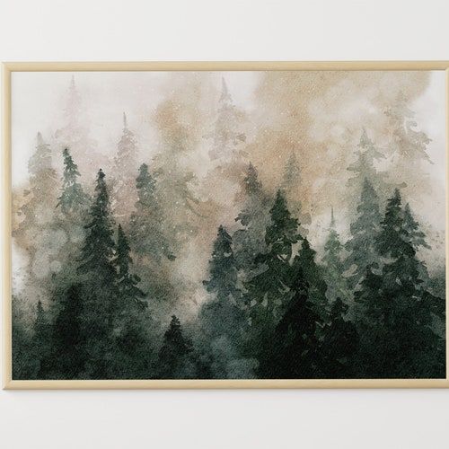 Pine Forest Watercolor Misty Forest Art Print Pine Tree – Etsy Within Misty Pines Wall Art (View 11 of 15)