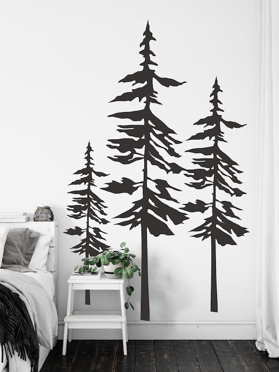 Pine Trees Wall Decal Forest Wall Art Pine Tree Decor Set – Etsy Canada Inside Pine Forest Wall Art (View 13 of 15)
