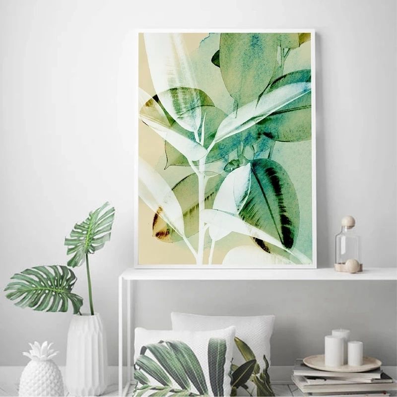 Plant Abstract Tropical Wall Art Canvas Print Large Botanical Watercolour  Rubber Tree Leaf Poster Painting Home Room Wall Decor – Painting &  Calligraphy – Aliexpress For Abstract Tropical Foliage Wall Art (View 7 of 15)