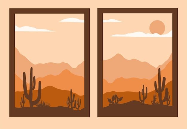Premium Vector | Mid Century Desert Print Boho Minimalist Printable Wall Art  Abstract Home Decor With Sun Print For Sun Desert Wall Art (View 3 of 15)