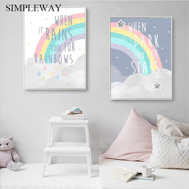 Rainbow Nursery Simple Quotes Poster Cartoon Wall Art Canvas Print Painting  Decorative Picture Kid Child Bedroom Decoration – Painting & Calligraphy –  Aliexpress Inside Rainbow Wall Art (View 11 of 15)
