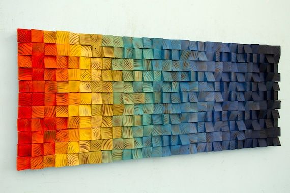 Rainbow Wood Wall Art Ombre Wood Wall Art Rouge Bleu – Etsy France With Orange Wood Wall Art (View 3 of 15)