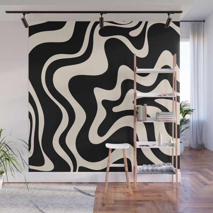 Retro Liquid Swirl Abstract In Black And Almond Cream Wall Mural Kierkegaard Design Studio | Society6 Pertaining To Liquid Swirl Wall Art (View 13 of 15)