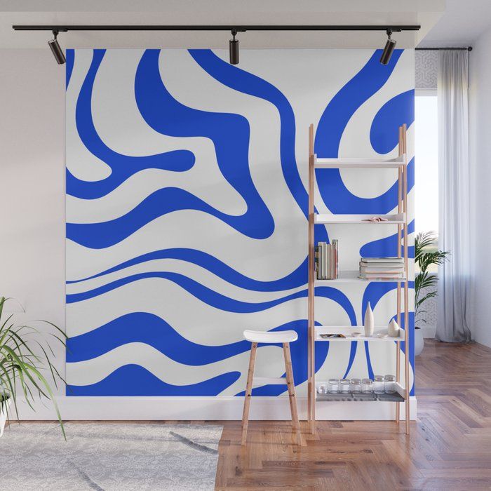 Retro Modern Liquid Swirl Abstract Pattern In Royal Blue And White Wall  Muralkierkegaard Design Studio | Society6 With Liquid Swirl Wall Art (View 7 of 15)