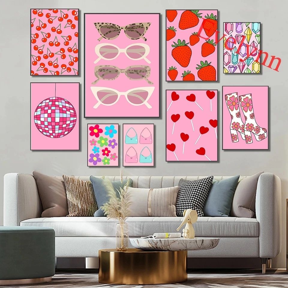 Retro Style Pink Funky Posters Love Heart Strawberry Disco Ball Boots  Cherry Flower Lollipop Girls Room Decor Canvas Wall Prints|painting &  Calligraphy| – Aliexpress With Disco Girl Wall Art (View 13 of 15)
