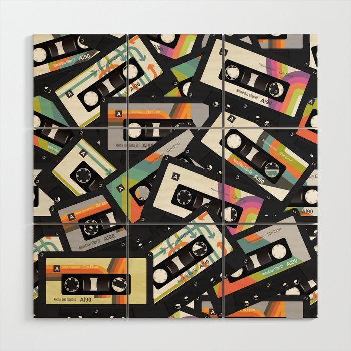 Retro Vintage Cassette Tapes Wood Wall Artrobert's Abstracts | Society6 Throughout Retro Wall Art (View 8 of 15)