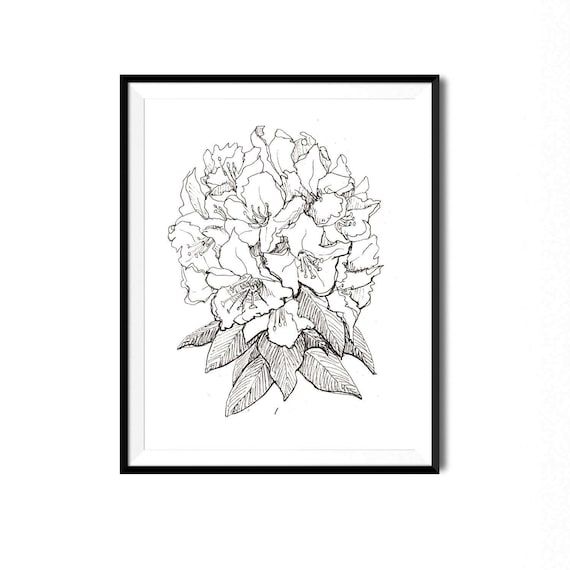 Rhododendron Print Flower Art Botanical Illustration Wall – Etsy France With Floral Illustration Wall Art (View 1 of 15)