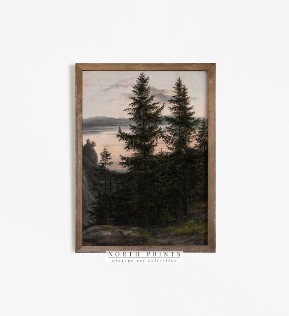 Rustic Vintage Forest Oil Painting Pine Tree Moody Wall Art – Etsy Italia In Pine Forest Wall Art (View 3 of 15)