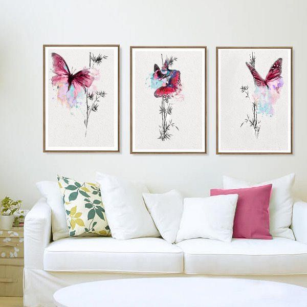 Set 3 Art Prints Butterfly Watercolor Painting Modern Art Pink Living Room  Decor Minimalist Art Abstract Illustration Nursery Decor | – Etsy Gifts |  Watercolor… Throughout Watercolor Wall Art (View 10 of 15)