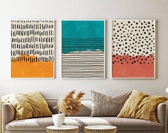 Set Of 3 Abstract Geometric Print Retro Gallery Wall Sett – Etsy For Color Block Wall Art (View 7 of 15)