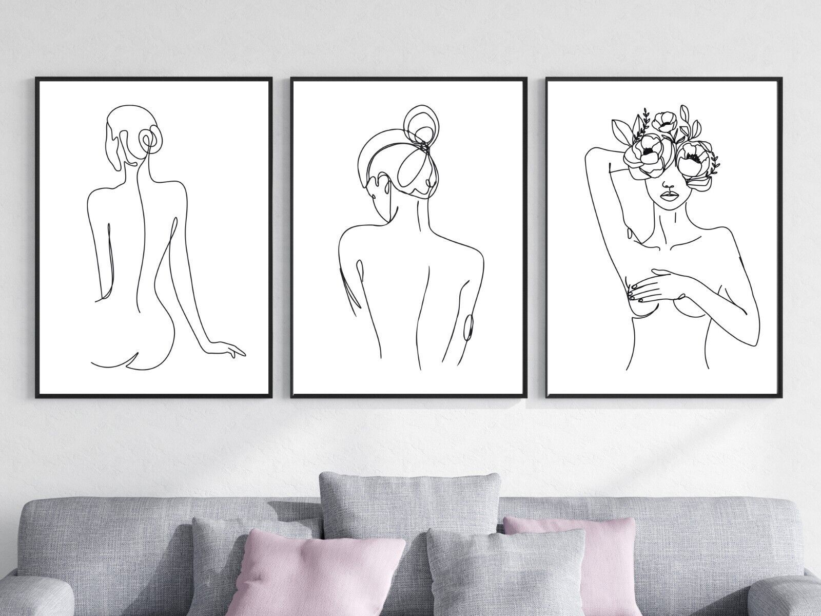 Set Of 3 Female Body Line Wall Art Prints Poster Bedroom Living Room  Minimalist | Ebay Inside Female Wall Art (View 9 of 15)