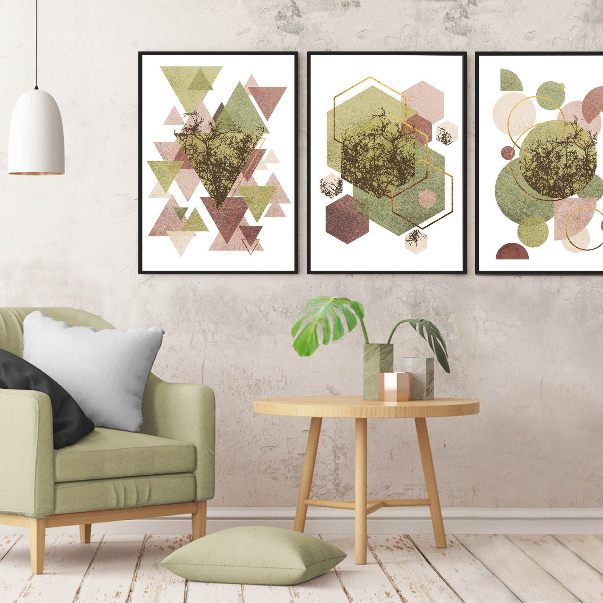Set Of 3 Scandinavian Posters Geometric Burgundy Green Blush – Etsy | Olive  Green Decor, Green Wall Decor, Green Accent Walls Within Olive Green Wall Art (View 4 of 15)