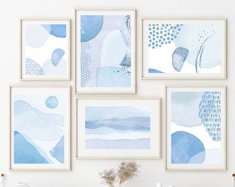 Set Of 6 Baby Blue Wall Art Sky Blue Printable Abstract – Etsy Intended For Soft Blue Wall Art (View 10 of 15)