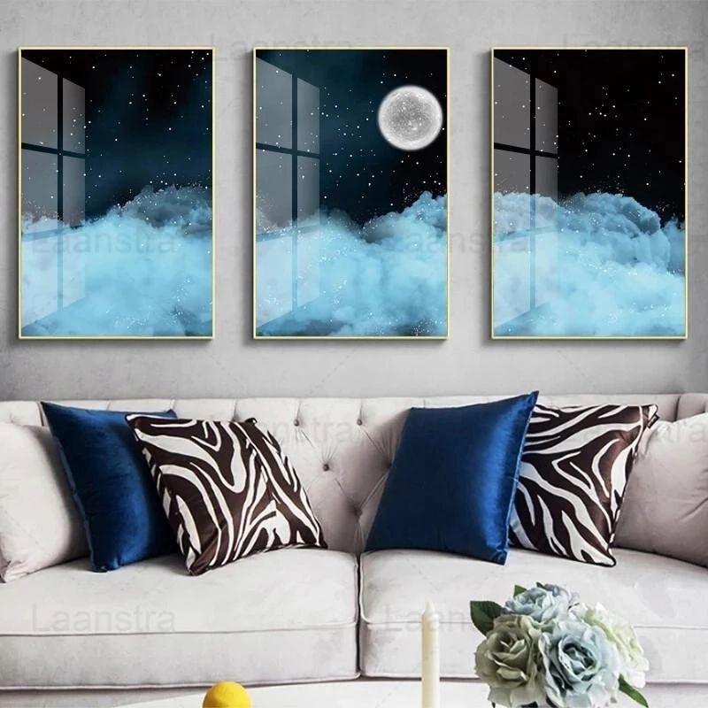 Simple Wall Art Night Clouds Moon Stars Canvas Painting Starry Sky Decor  Poster Hd Print Wall Art Home Decoration Sky Scenery – Painting &  Calligraphy – Aliexpress With Night Wall Art (View 5 of 15)